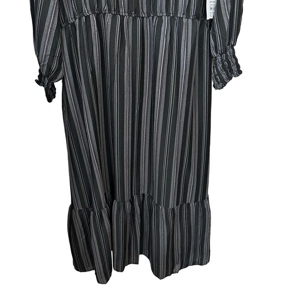 Terra & Sky Peasant Maxi Dress Black Ikat Stripe Tiered Long Sleeve Plus Size 1X - Picture 6 of 10